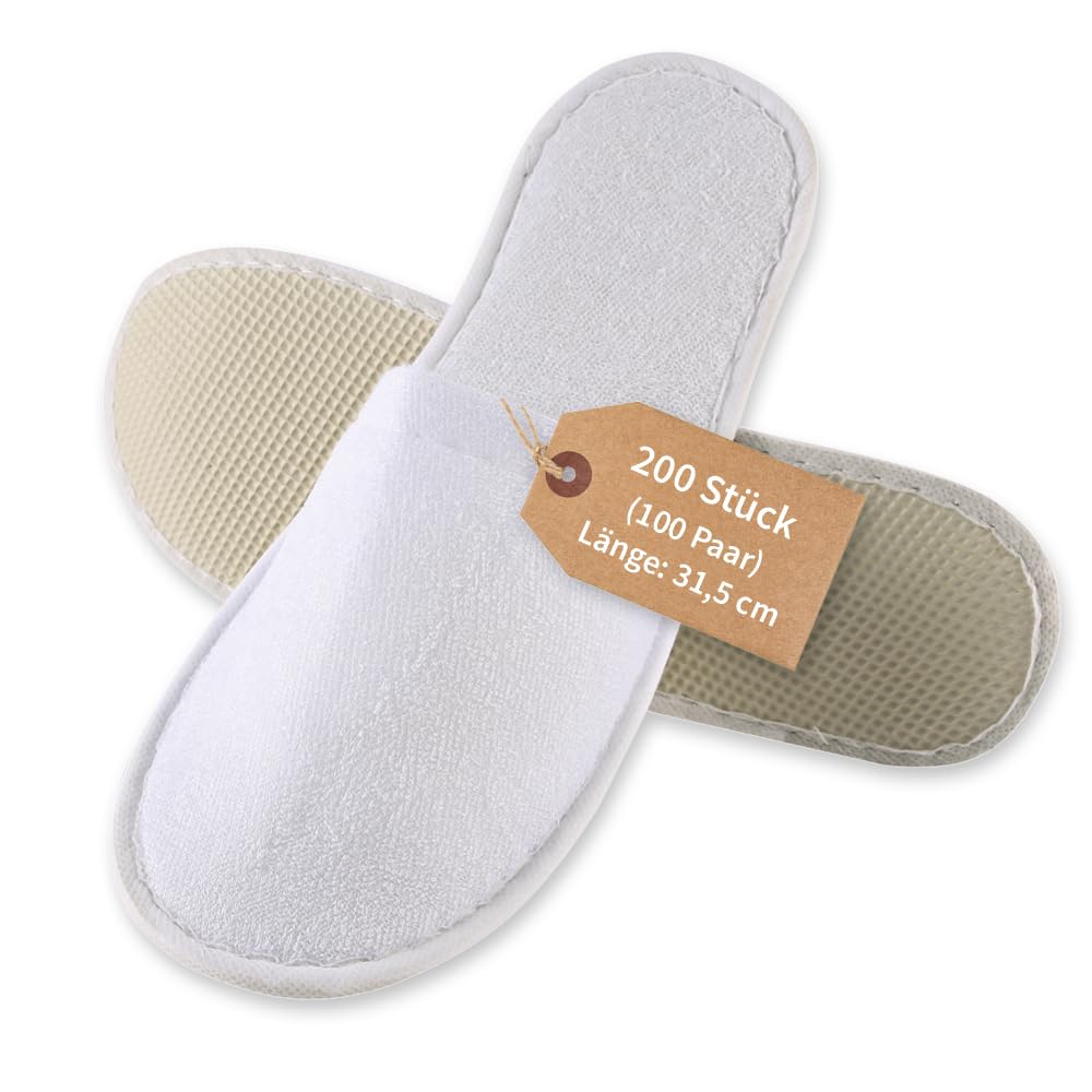 FRANZ MENSCH 200 Stück Hygonorm Slipper Classic, geschlossen | Polyester, Karton, weiß, Einheitsgröße, L: 28,5cm, B: 11cm, H: 1cm, Hotelslipper, Einweg-Hausschuhen, Gästeschuhe
