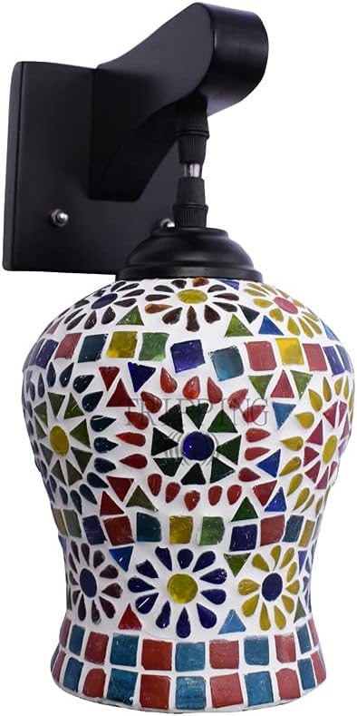 TRIPPING Mosaic Multicolor Glass Wall lamp Black Brown Wooden Base Fitting with Warm White led Bulb