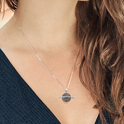 Gem Stone King Keren Hanan Planet Saturn Energy 925 Sterling Silver White Moissanite and Black Spinel Pendant Necklace For Women (1.12 Cttw, 28X14MM, with 18 Inch Silver Chain) - Image 4