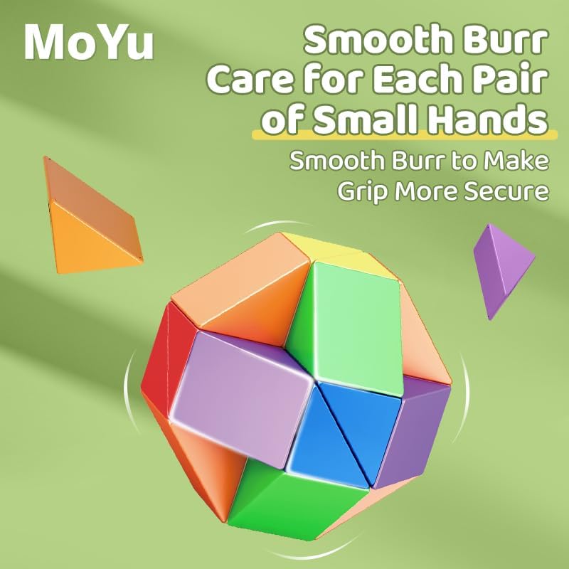 A MOYU BLOCK Fidget Snake Cube twisted into an abstract, creative shape, demonstrating its versatility.