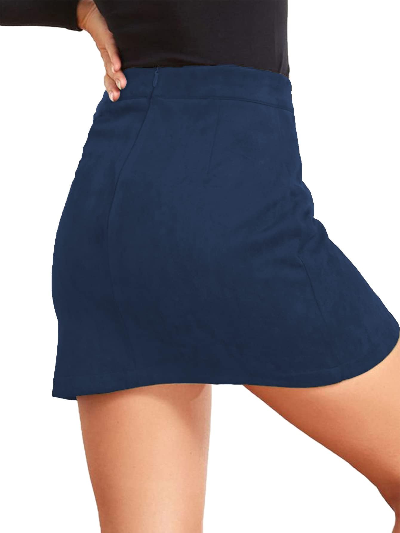 Umenlele Women's Basic Split Hem High Waist Suede Mini Pencil Bodycon Skirt