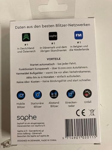 Saphe One+ Blitzerwarner für das Auto – Zeigt Blitzer, Gefahren – Daten von Blitzer.de – Kein ABO nötig