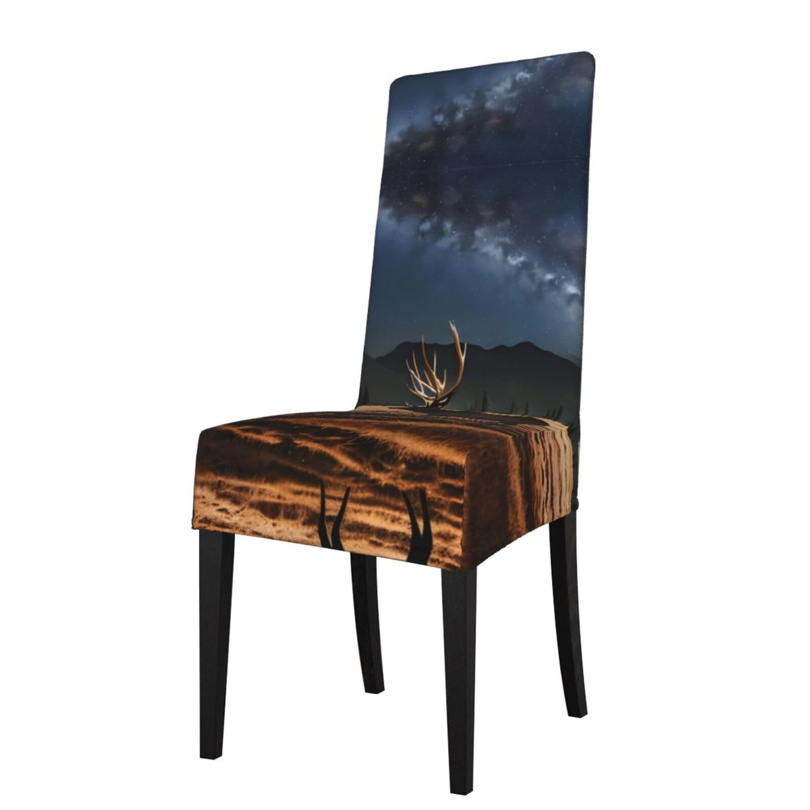 Hjfczh Black Elk In The Meadow Prints Dining Chair Throw Covers – Stretchy Spandex Furniture Layers For Refreshing Your Space - No Ironing Needed
