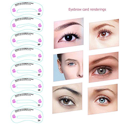 24 PCS Eyebrow Shaping Stencils, Kalolary Eyebrow Grooming Stencil Kit Shaping Templates DIY Tools for Eyebrows Shaping - Image 7
