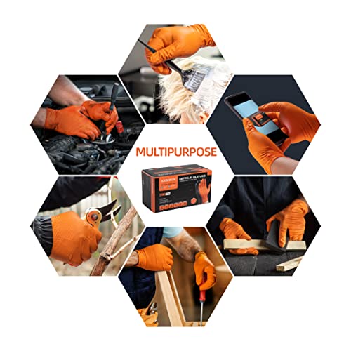 10mil Nitrile-Gloves Disposable-Orange Chemical-Resistant Rubber - Mechanic Gloves Heavy Duty, Latex Free, Diamond Grip (500, X-Large)