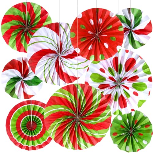 Image of Outus 27 Pcs Christmas Hanging Decorations Candy Paper Fans Decor Red Green