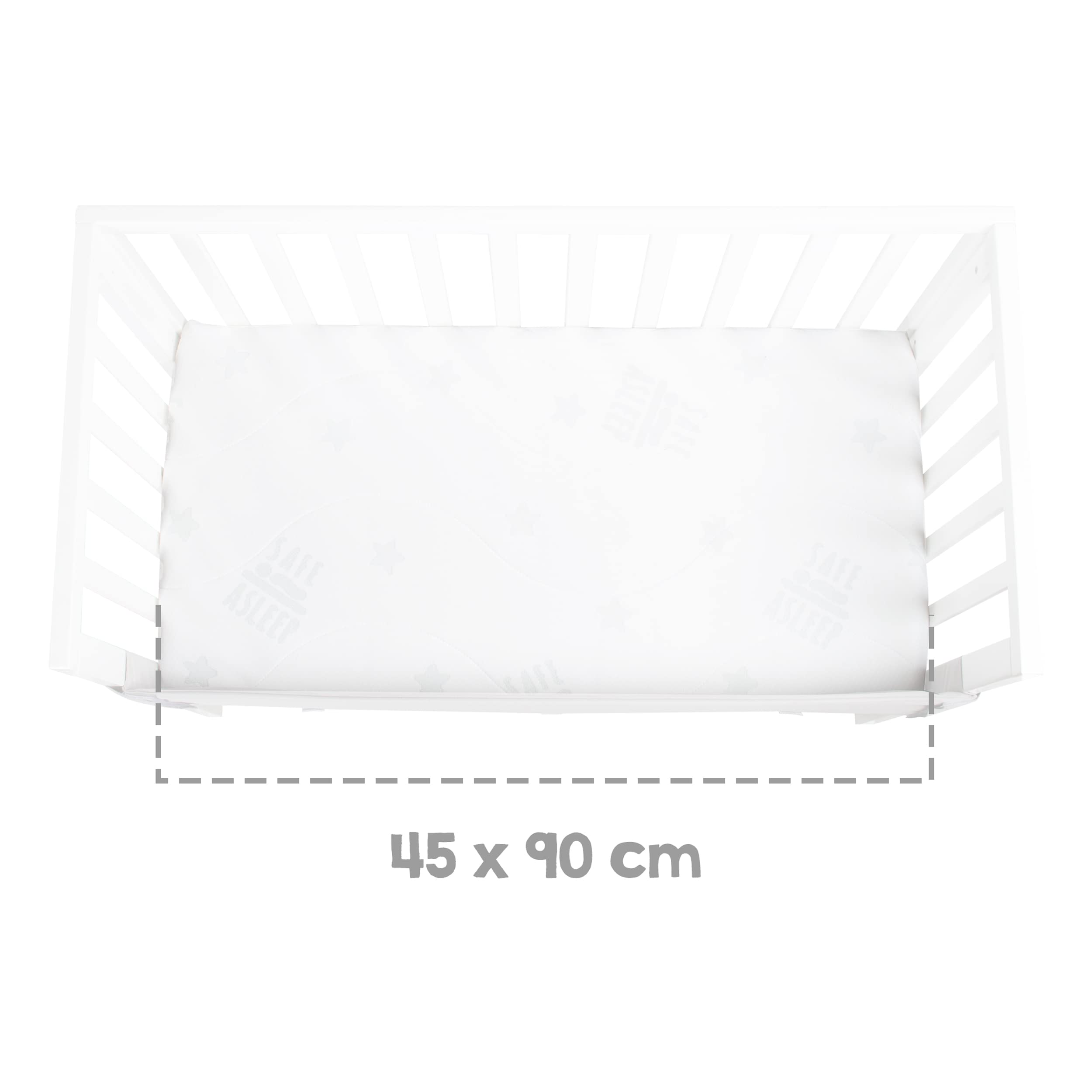 roba Cuna Colecho 2 en 1 con Colchón Safe Asleep 45 x 90 cm y Barrera - Madera Blanca - Adecuada para Todas Las Alturas de Camas Parentales - Desde el Nacimiento - Convertible en Banco hasta 65 kg