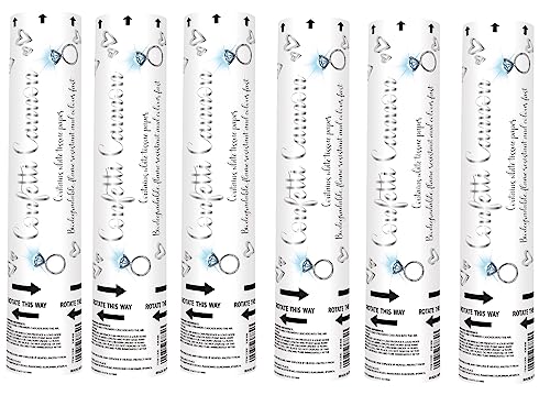 6pk Confetti Cannons White Paper - Biodegradable, Flame Resistant, and Colorfast - Confetti Shooter Perfect for Wedding Parties and Celebrations - 20cm