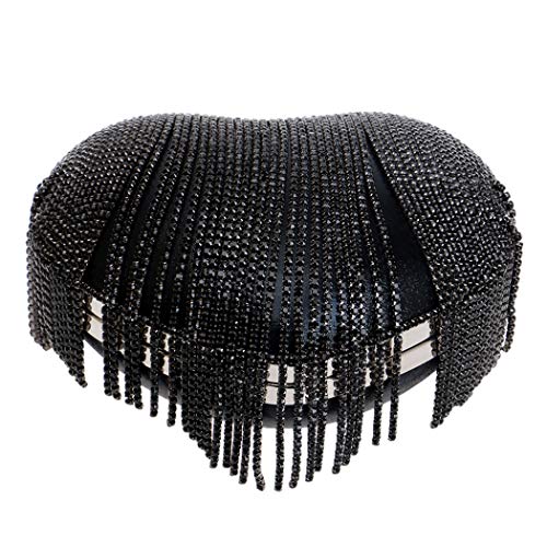 Image of UMREN Women Luxury Heart Shape Tassel Evening Clutch Bag Rhinestones Wedding Party Purse Handbag