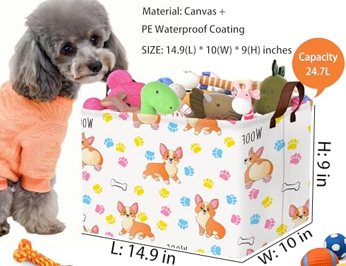 Image of Medium Dog Toy Storage Basket Collapsible Pet Bin Box with Handles Large Puppy Box Stuff Organizer Living Room Decor(Color Paw)