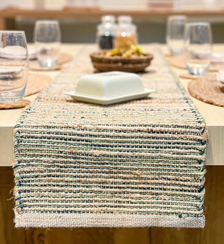 Chardin Home Natural Jute Table Runner 13x72 Inch – Vintage Boho Rustic Table Decor – Handwoven Table Runner in Natural Jute and Green – Farmhouse Dining or Console Table Accent by Chardin home - Image 8