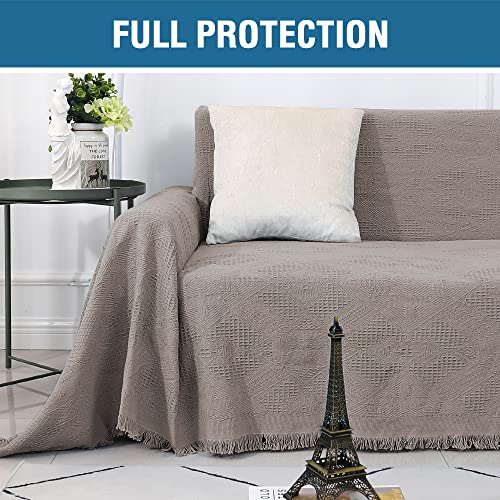 H.VERSAILTEX Cotton Sofa Covers Couch Cover Sofa Slipcover for Most Shape Sofas, Feature Thick Woven Jacquard Seamless with Tassels, Multi-Use Decorative for Couch (XX-Large: 91" x 134", Sand) - Image 5