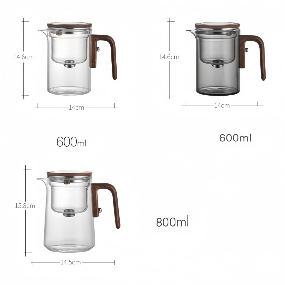 Wassertrennende Glasteekanne mit Holzgriff, 2026 Neu Teapot, Teekanne mit Siebeinsatz Glas Holzdeckel, Drucksteuerung, Hohe Temperaturbeständigkeit, Das Leben Genießen und Entspannen(A-4,800ML)