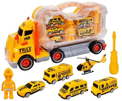 Image of FunBlast DIY Tool Truck Toy Set for Kids - 2-in-1 Construction Vehicle Set with Mini Cars, Helicopter, Tools & Carry Case, Role Play Toys for 3+ Year Boys & Girls (Multicolor)