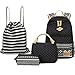 4 Teile Set Causal Rucksack Freizeitrucksack Daypacks Backpack, Rucksack Schule/Schulranzen +Schultertasche /Messenger Bag +Geldbeutel Mäppchen + Leinwand Kordelzug Turnbeutel (schwarz-06)