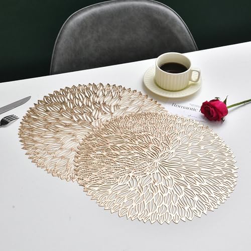 Set de table rond PVC résistant chaleur Daesar couleur or motif mandala creux