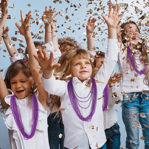 Image of EOBOH 24PCS Mardi Gras Beads, Purple Bead Necklace Party Favors, 33 inch Halloween Necklaces Set, Festival Parade Events Throw Accessories for Halloween Mardi Gras Wedding Birthday Celebrations Decor