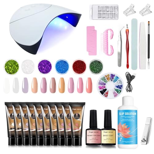 Poly Extension Gel Nail Kit - Professional Nail Gel Set with Slip Solution and Lamp Nail Art Design Beginner,All-in-One French Kit,Nail Thickening Solution (Package 1)