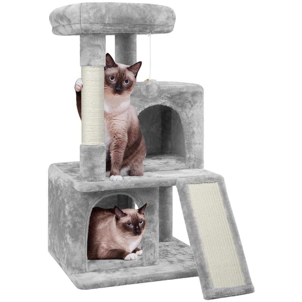 Yaheetech Tiragraffi Albero per Gatti con Trespolo Grande 91 cm Gioco Giocattolo per Gatti 49 x 45,5 x 91 cm Grigio Chiaro