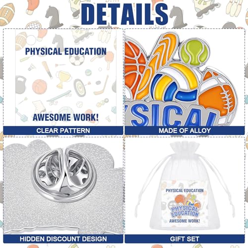 Image of Liliaafar 30 Pcs Physical Education Lapel Pins Award Team Sports Spirit Pins Cards Bulk for Athletes, Coaches, Graduation Gifts for Students