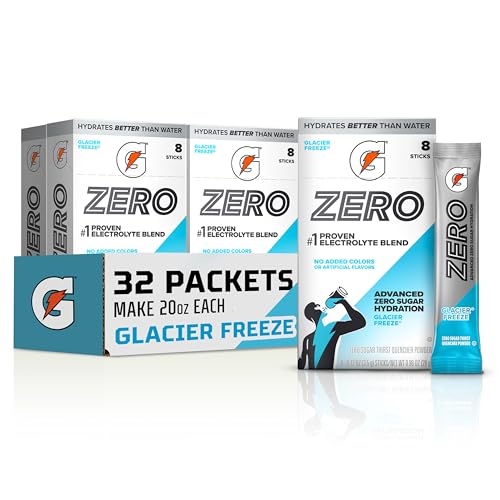 Gatorade Zero Sugar Electrolyte Powder Drink Mix, Glacier Freeze, (32 Servings), No Artificial Flavors, No Added Colors, Zero Sugar, Sports Drinks, Hydration,...
