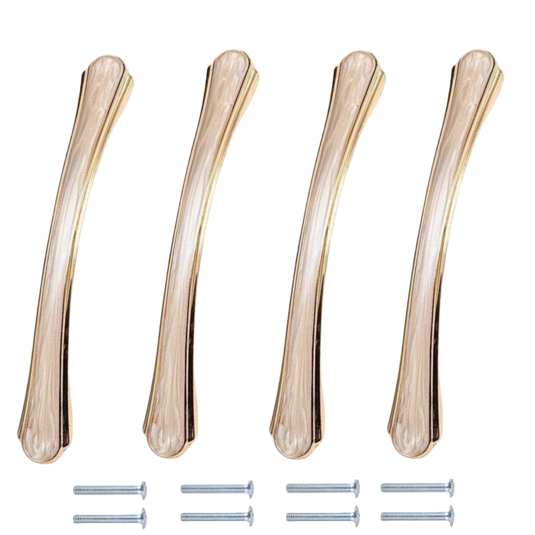 NLQCSXWEP Zinc Alloy Cabinet Bow Handle, Zinc Alloy Aluminum Cabinet Handles 4-Pack Multicolor(118-128mm White Amber)