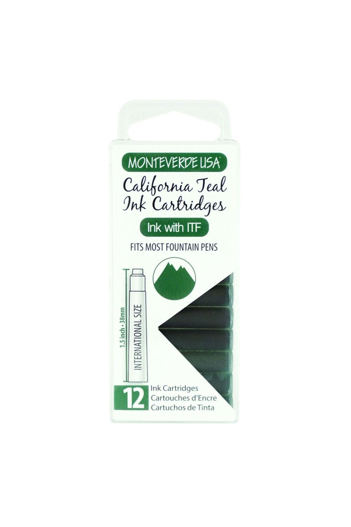 Monteverde USA International Standard Ink Cartridges - California Teal - Vibrant and Refreshing Writing Ink, Compatible with Most Fountain Pens, 12-