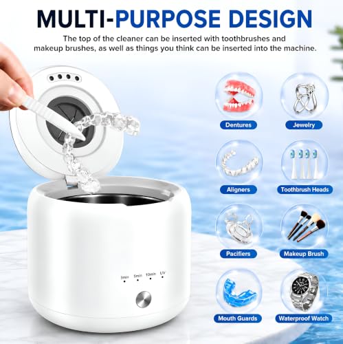 Image of Ultrasonic Retainer Cleaner Machine 45kHz, Dental Ultrasonic Care Cleaner | Ultrasonic Dental Pod For Dentures, Aligners, Mouth Guards, Night Guards, Toothbrush Heads & Jewelry with 200ML Capacity