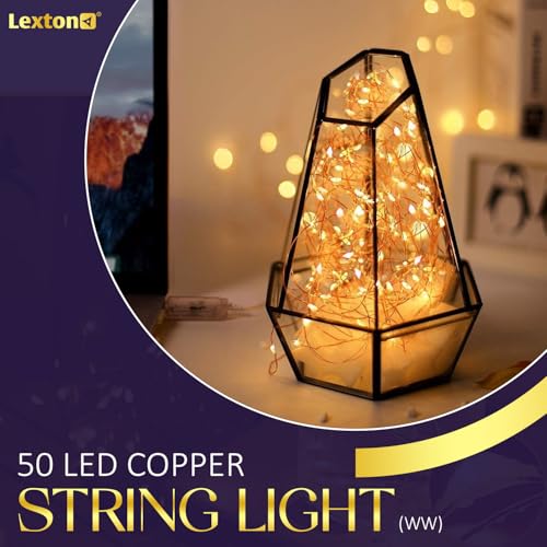 Image of Lexton Decorative USB Copper String Fairy Light | 5 Meter, 50 LED, USB Plug-in | Best for Decoration, Christmas, Diwali (Pack of 1, Warm White)