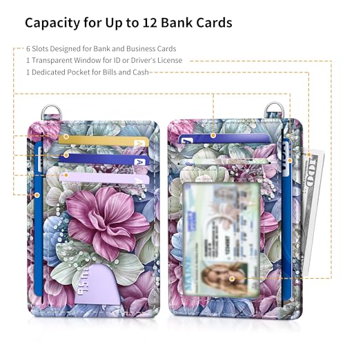 Image of Mayski Slim Wallet, Credit Card Holder for Women, Minimalist Front Pocket RFID Blocking Card Cases, Small Wallet Women Men(Happy Flower)