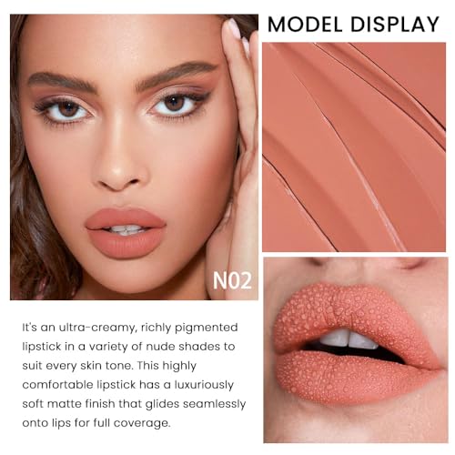Image of evpct 1Pcs Nude Pink Lipstick, Silky Velvet Matte Lipstick Pack Sets for Women