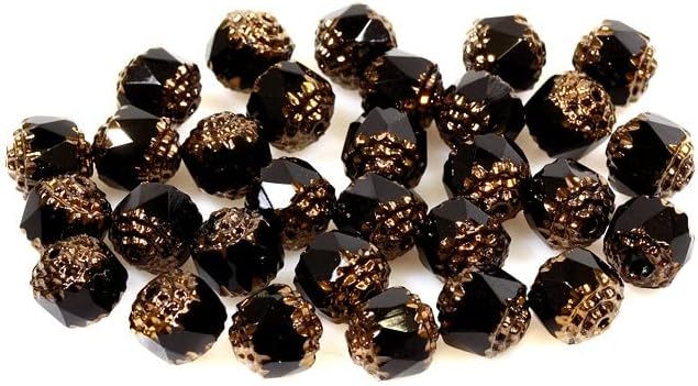 30pcs Fire Polished Faceted Beads Cathedral 8 mm, Black 91426 (23980-91426), Bohemia Crystal Glass, Czechia 15119104
