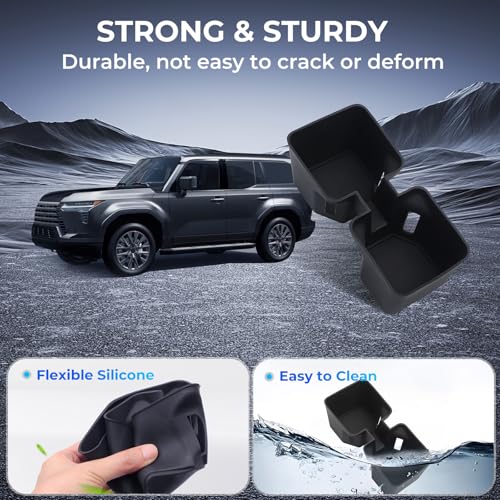 Image of Center Console Cup Holder Inserts for Lexus GX550 2026 2025 2024, Interior Accessories Silicone Car Cup Holders Covers Protector for 2024-2026 GX 550, Black