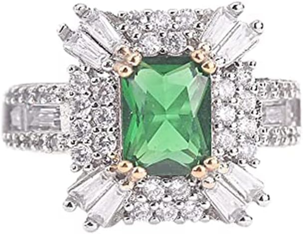 Koguxuix 925 Sterling Silver Emerald Ring Perfect Square Princess Cut Green Gem Cubic Zirconia Anniversary Promise Ring CZ Crystal Eternity Engagement Wedding Band Ring (8) - Image 2