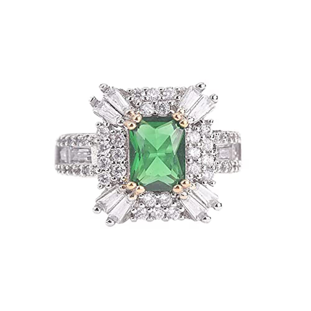Koguxuix 925 Sterling Silver Emerald Ring Perfect Square Princess Cut Green Gem Cubic Zirconia Anniversary Promise Ring CZ Crystal Eternity Engagement Wedding Band Ring (7)