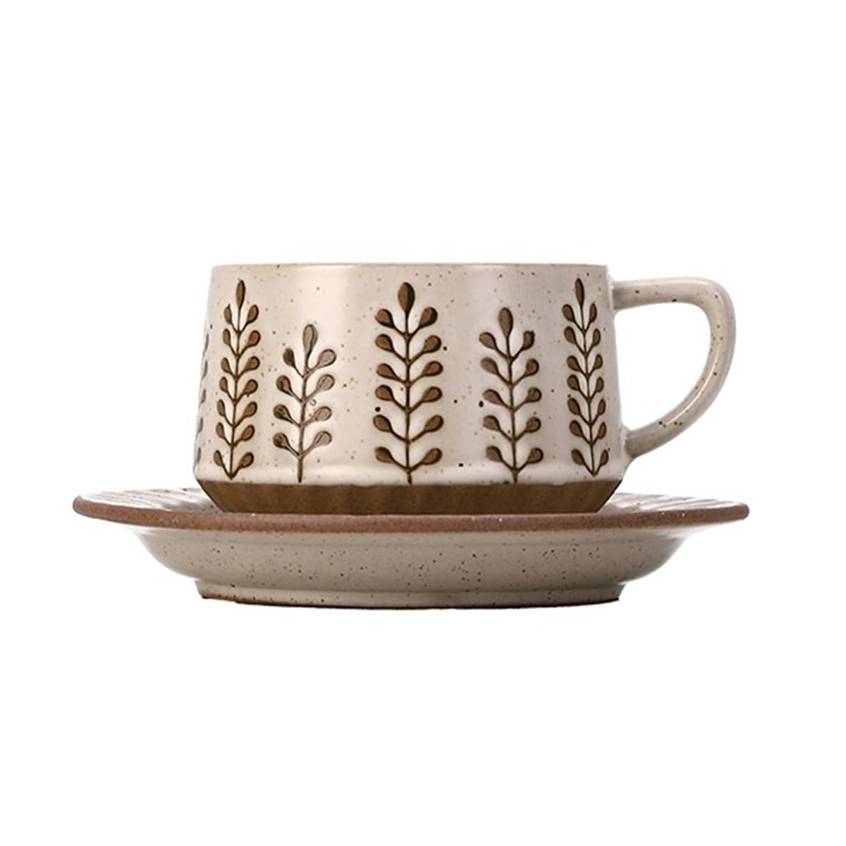 LIBANGRONG-888 Mugs Coffee/Tea Cup Set Retro Ceramic with Saucer and Leaf Pattern 300ml Milk Tea Cup