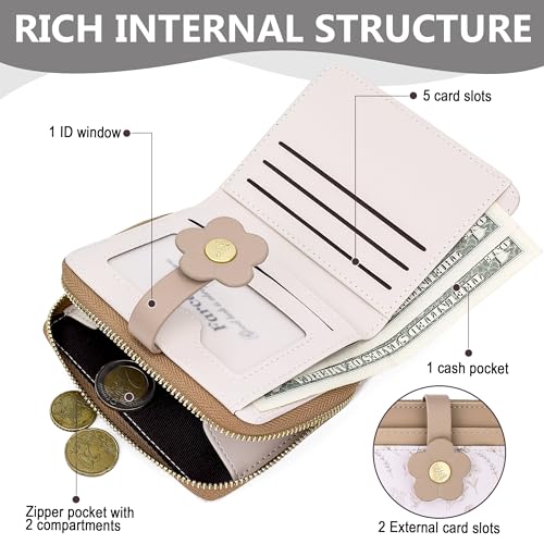 Image of Farcauo Cute Floral Womens Wallet Small Wallets for Women Thin Brown Women's Wallet Kawaii Flower Card Wallets for Women Ladies
