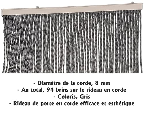 Rideau de porte pour intimité de studio en coton naturel gris tressé - 6