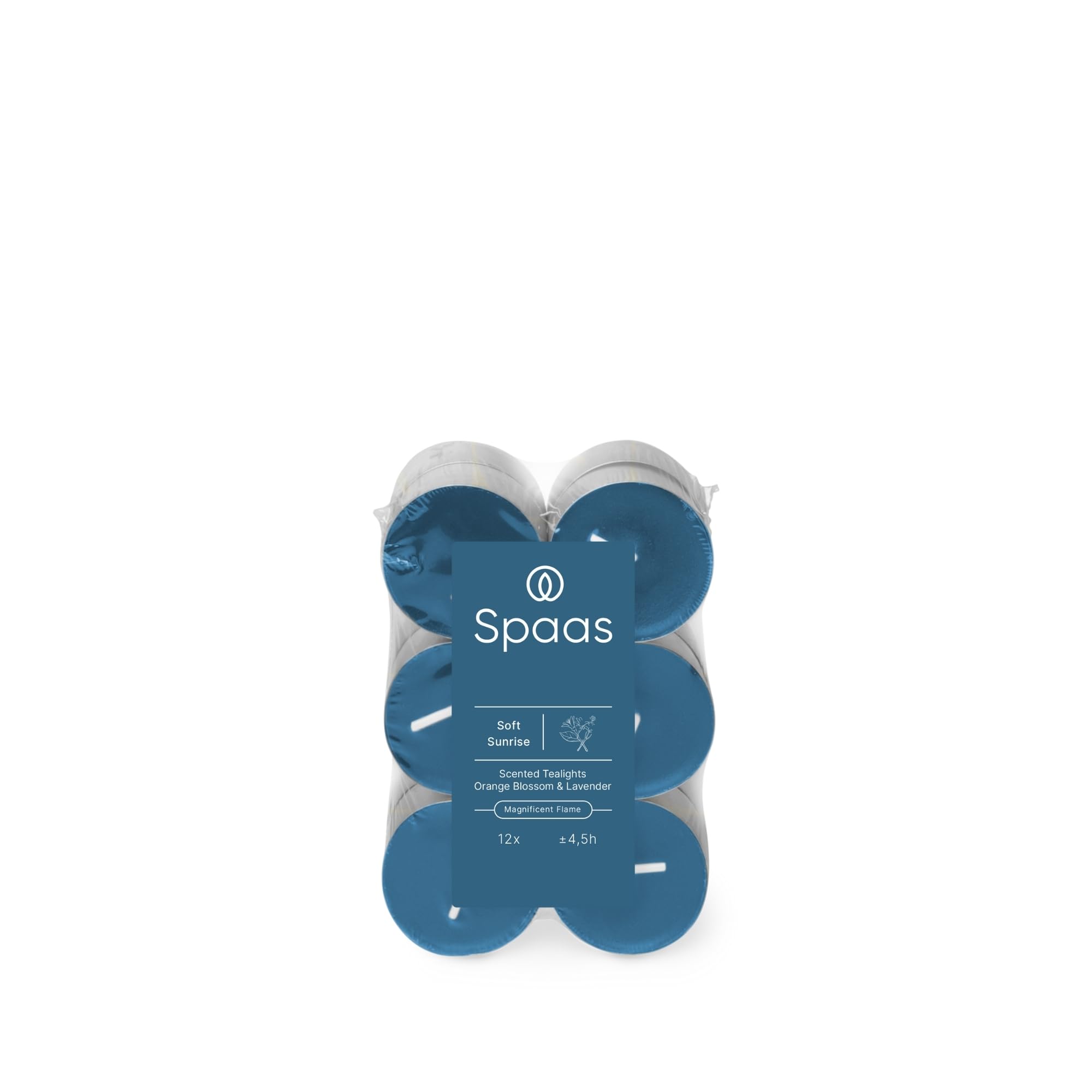 Spaas Blue Scented Tealights Flatpack X12 4.5H, Soft Sunrise,