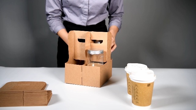 25 Pack] 2 Cup Drink Carrier With Handle - Kraft Paperboard Handled Drink Carriers 12 - 30 Oz - View #6