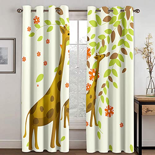 Kinderkamer Verduisterende Gordijnen Kleur tekenfilm giraf bloemen 3D Drukpatroon ondoorzichtige met oogjes Home Decor… - Image 3