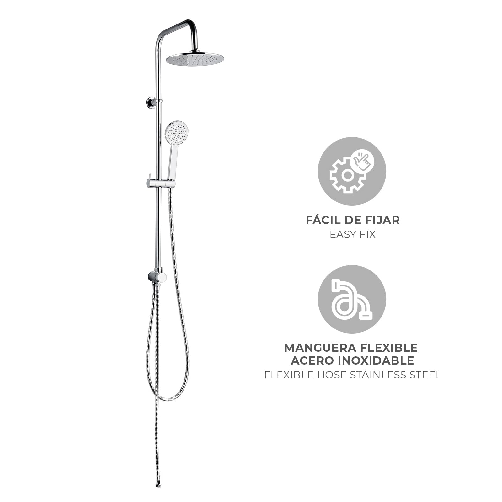 K2O Columna de Ducha sin Grifo Chillout Valley 96,5 cm Diseño Redondo de Acero Inoxidable con Rociador y Ducha de Mano