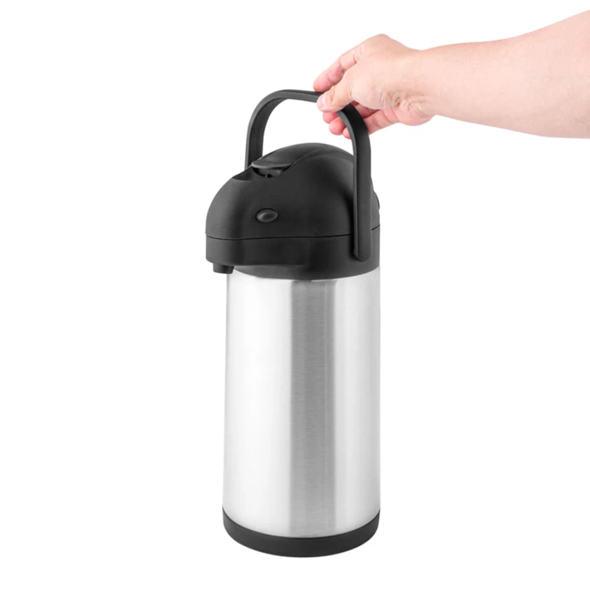 Restaurantware Met Lux 3 Liter Kaffeespender 1 Pumphebel Kaffeepumpspender – 24 Stunden Wärmespeicherung, eingebauter Griff, silberfarbener Edelstahl, Airpot Thermo-Kaffeekaraffe für Flughäfen