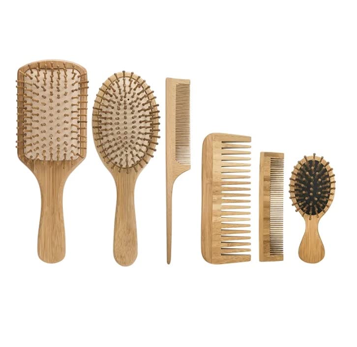 Set Of SIX Eco Friendly Beech Wood Professional Hair Care Set Stocking Filler 3 Air Cushioned Brushes 3 Wooden Combs Anti-Static - Image 3