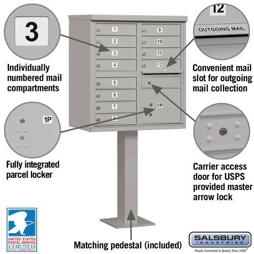 Salsbury Industries 3312Gry-U 12 A Size Doors, Gray Type Ii Cluster Box Unit Mailbox & 3308Gry-U 8 A Size Doors,Type I Cluster Box Unit, Gray, For Use With The Usps Lock #TOP2