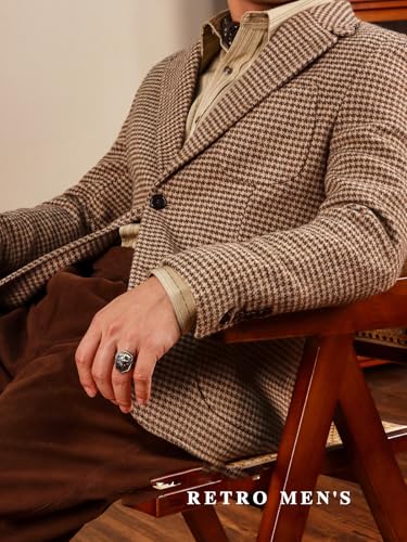 Men's Vintage Houndstooth Blazer Retro Single Breasted Suit Jacket Formal Casual Sports Coat for Party Leisure3