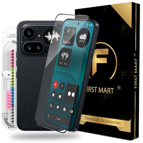 Image of FIRST MART Tempered Glass for Nothing Phone 4A Pro, 9H 0.3 mm Full-Glue Screen Protector with Cable Protector, 3D Edge-to-Edge, HD Clear, Case-Friendly, Black, Pack of 1