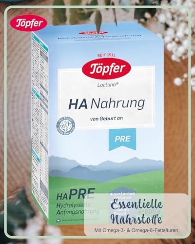 Töpfer Hydrolysierte Anfangsnahrung Pre - 3 x 600g Milchpulver - Babynahrung zum Zufüttern - Mit aufgespaltenem Eiweiß