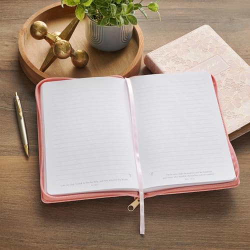 Image of Christian Art Gifts Inspirational Zippered Journal, Those Who Trust in the Lord Wide Ruled Notebook, Isa. 40:31 Bible Verse, Coral Vegan Leather, 336 Lined Pages w /scripture, (9 inch x 6.4 inch x .9 inch)