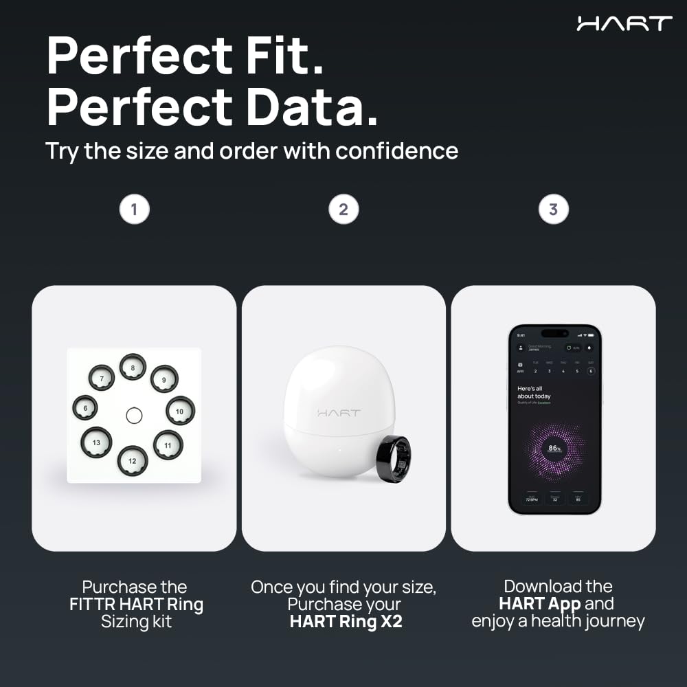 HART X2 - Anillo inteligente para mujeres y hombres, compra el kit de tallas primero, anillo avanzado de salud y fitness con rastreador de sueño, batería de más de 8 días, resistente al agua